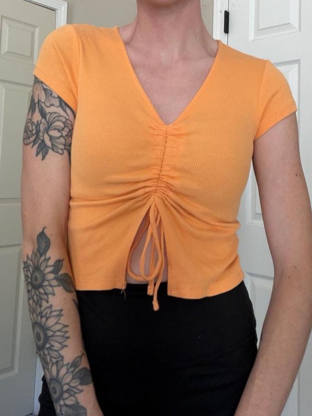 Orange Ribbed Crop Top